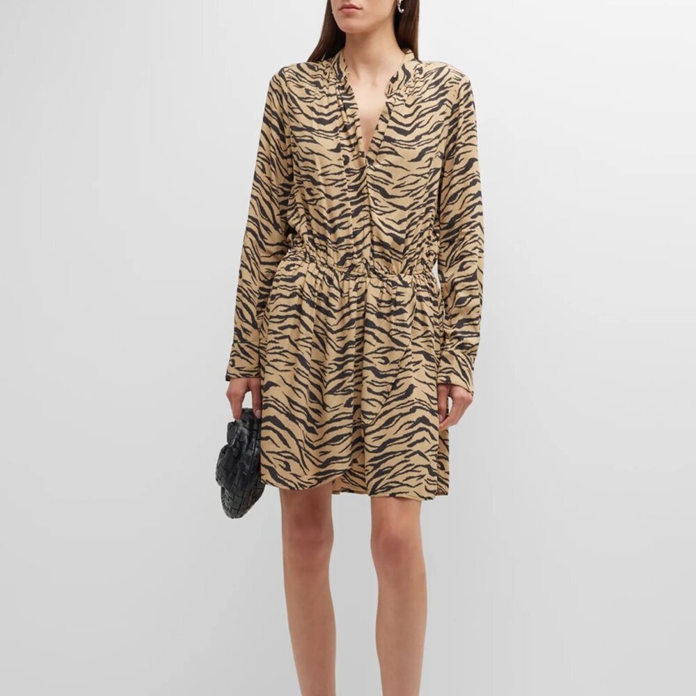 NWT | Zadig & Voltaire Rinka Mini Dress in Tiger Print Tan Black Long Sleeve XS